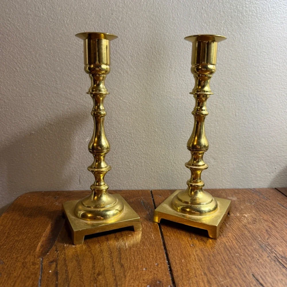 Vintage MCM Solid Brass Candle Stick Holders Original Patina Japan 7.25
